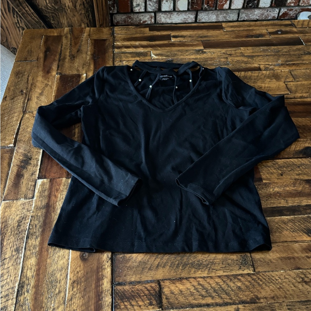 bebe Black Long Sleeve Top with Studded Details